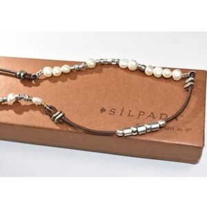 Silpada Sterling Silver Genuine Freshwater Pearl Button Clasp Leather Necklace